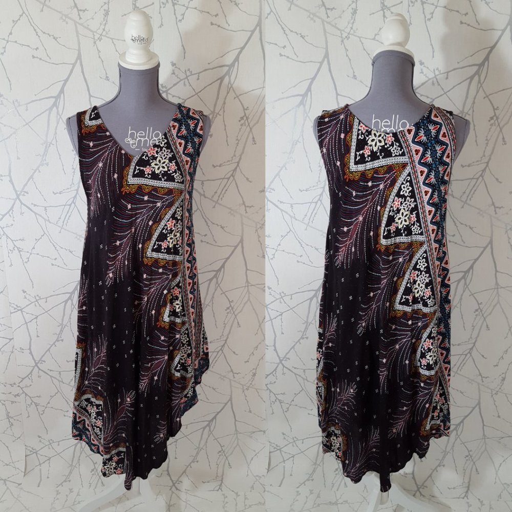 Unbranded Bohemian Abstract Floral Print Asymmetrical Shift Dress